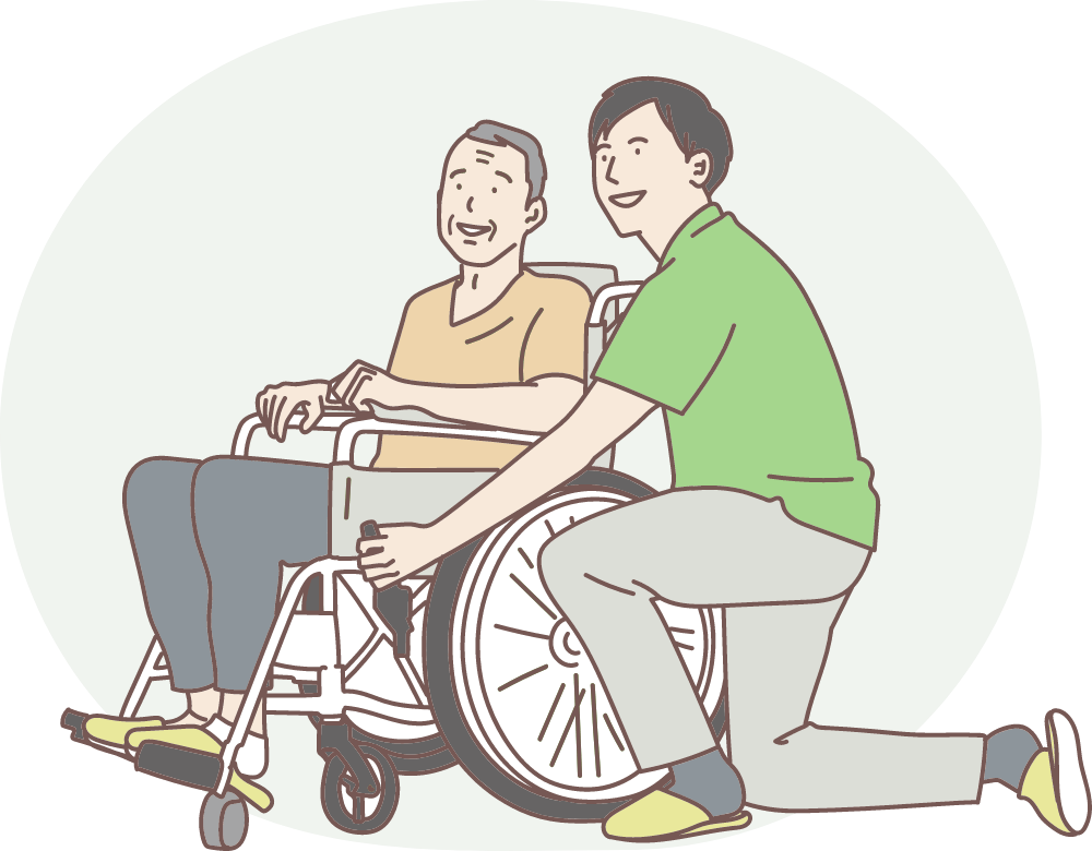 利用者さんに介護士さんが寄り添っているイラスト