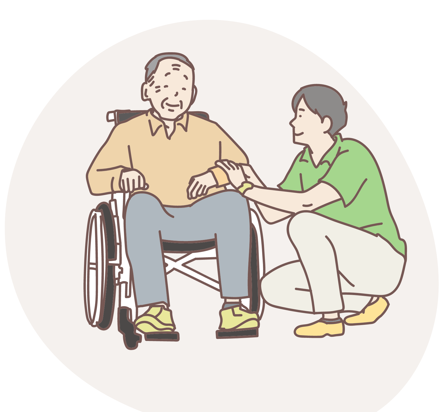 利用者さんに寄り添っている介護士のイラスト